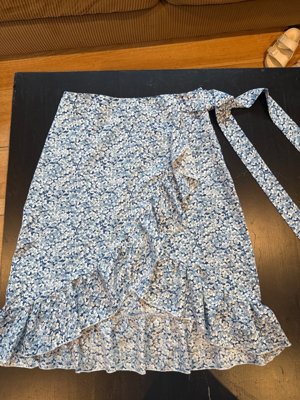 SHEIN Light Blue Floral Wrap Ruffle Skirt